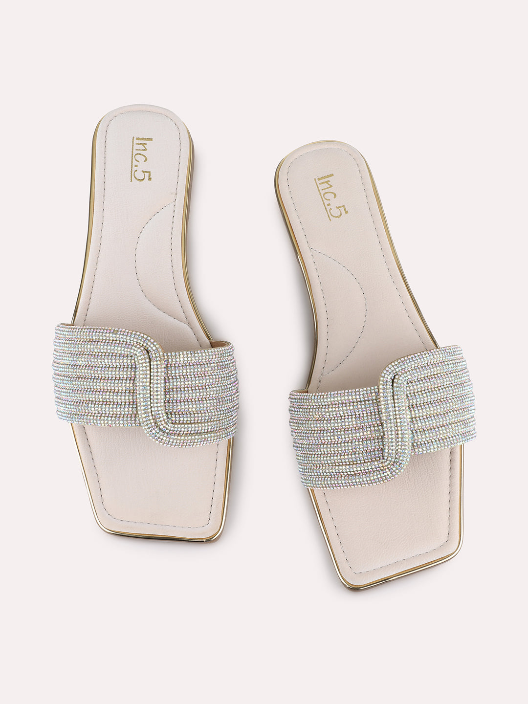 Womens Multi Ethnic Embellished Open Toe Flat Slip-On Sandals