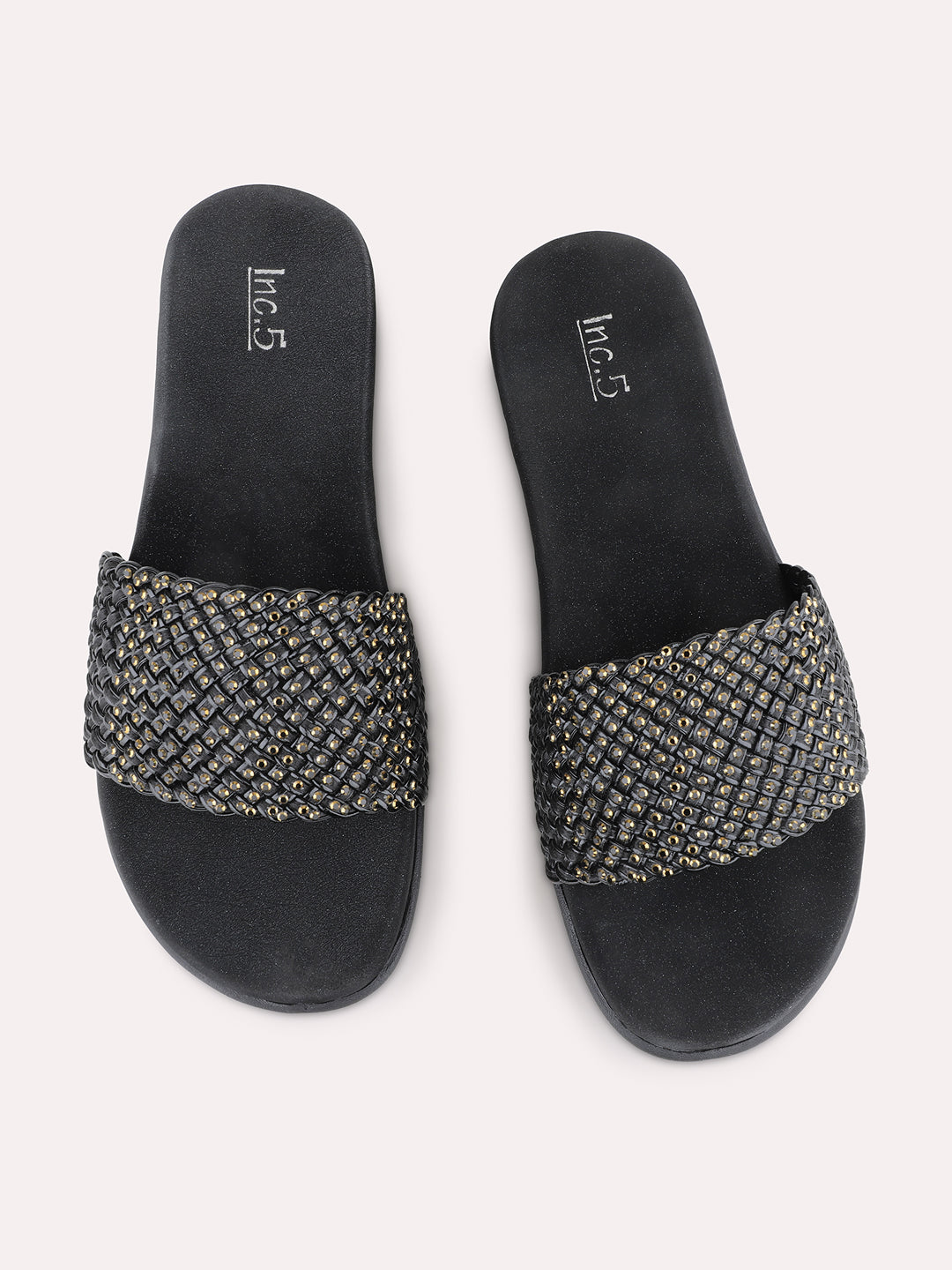 Womens Black Ethnic Embellished Open Toe Flat Sandals