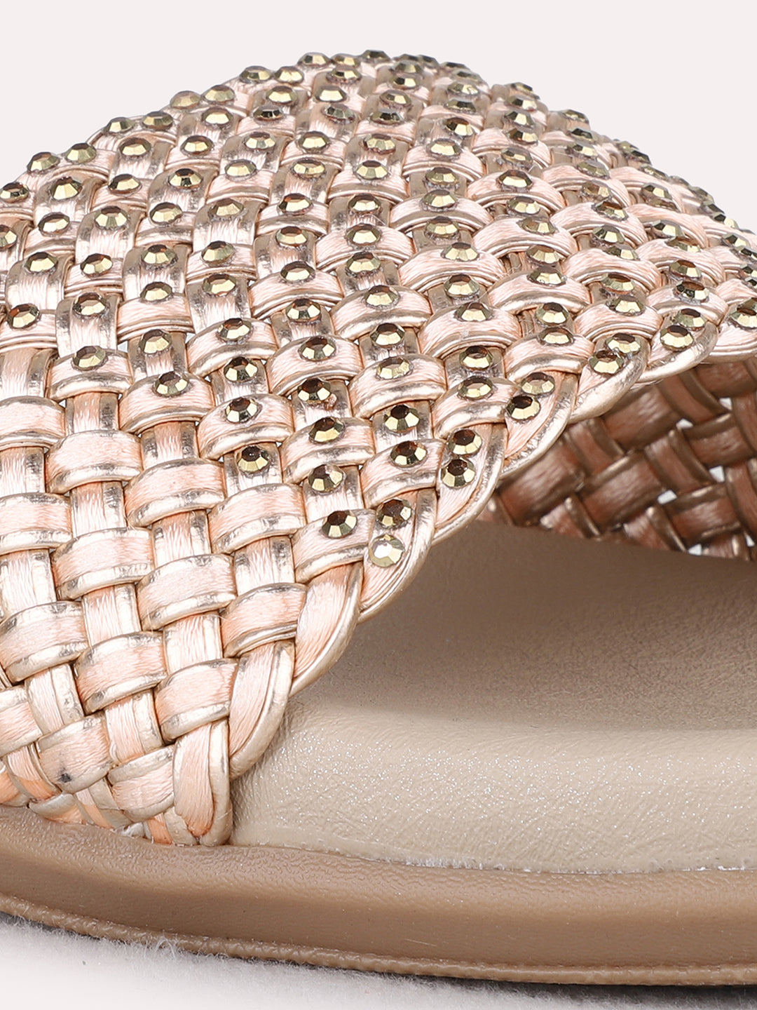 Womens Rose Gold Ethnic Embellished Open Toe Flats