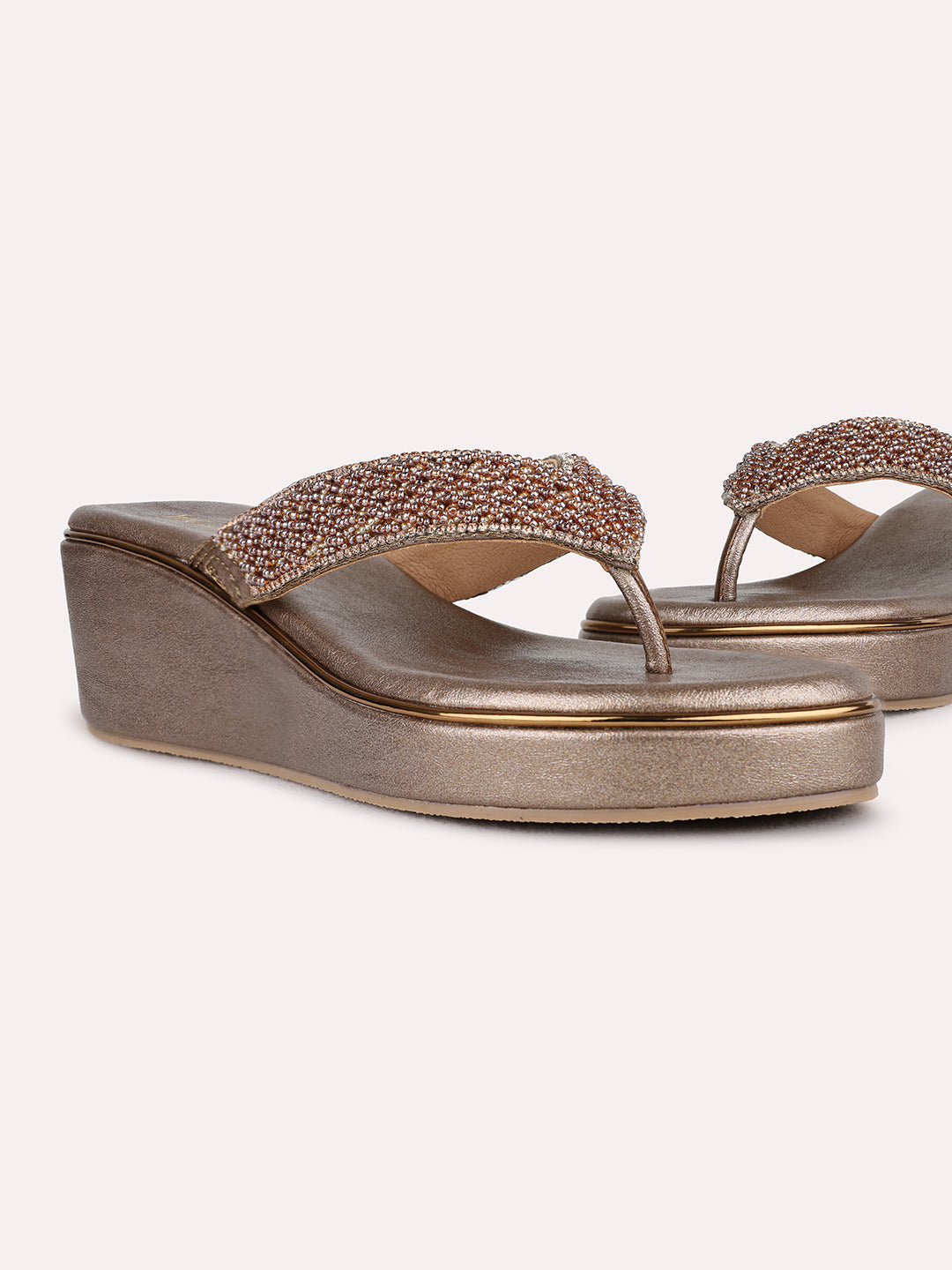 Womens Golden Ethnic Embellished Pattern Wedges Sandal