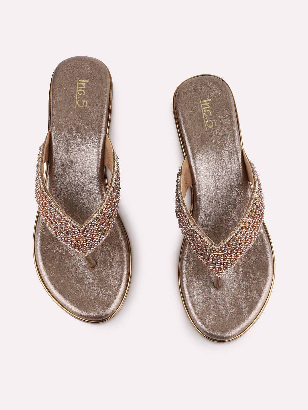 Womens Golden Ethnic Embellished Pattern Wedges Sandal