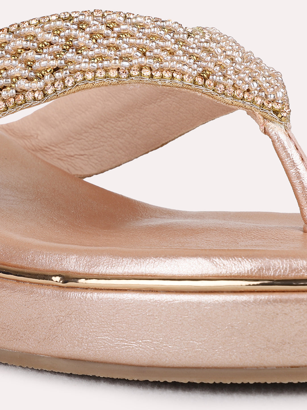 Womens Rose Gold Ethnic Embellished Round Toe Wedge Heels