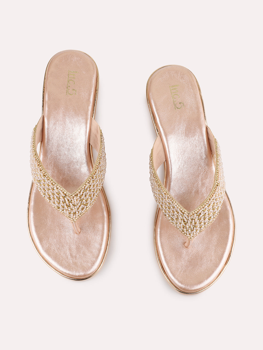 Womens Rose Gold Ethnic Embellished Round Toe Wedge Heels