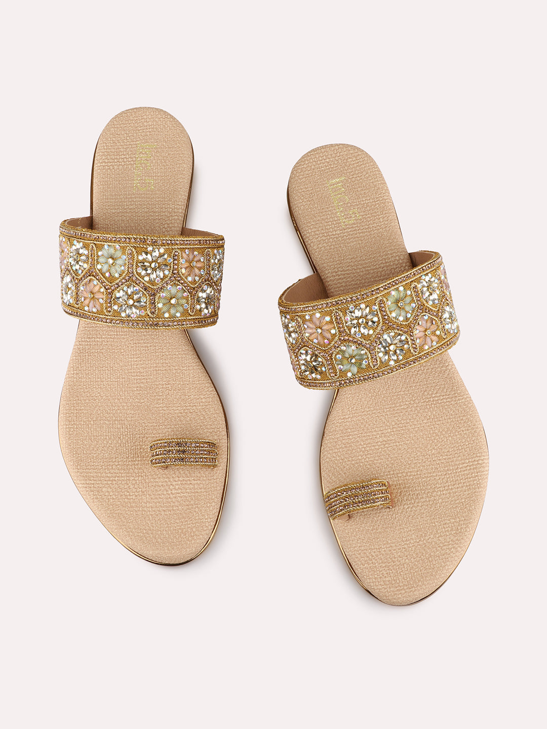 Womens Golden Ethnic Wear Embellished Pattern Round Toe Block Heel Sandals