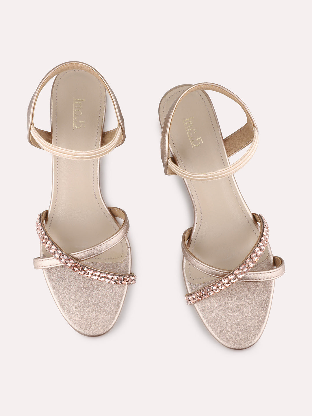 Womens Rose Gold Party Wear Solid Round Toe Kitten Heel Sandals