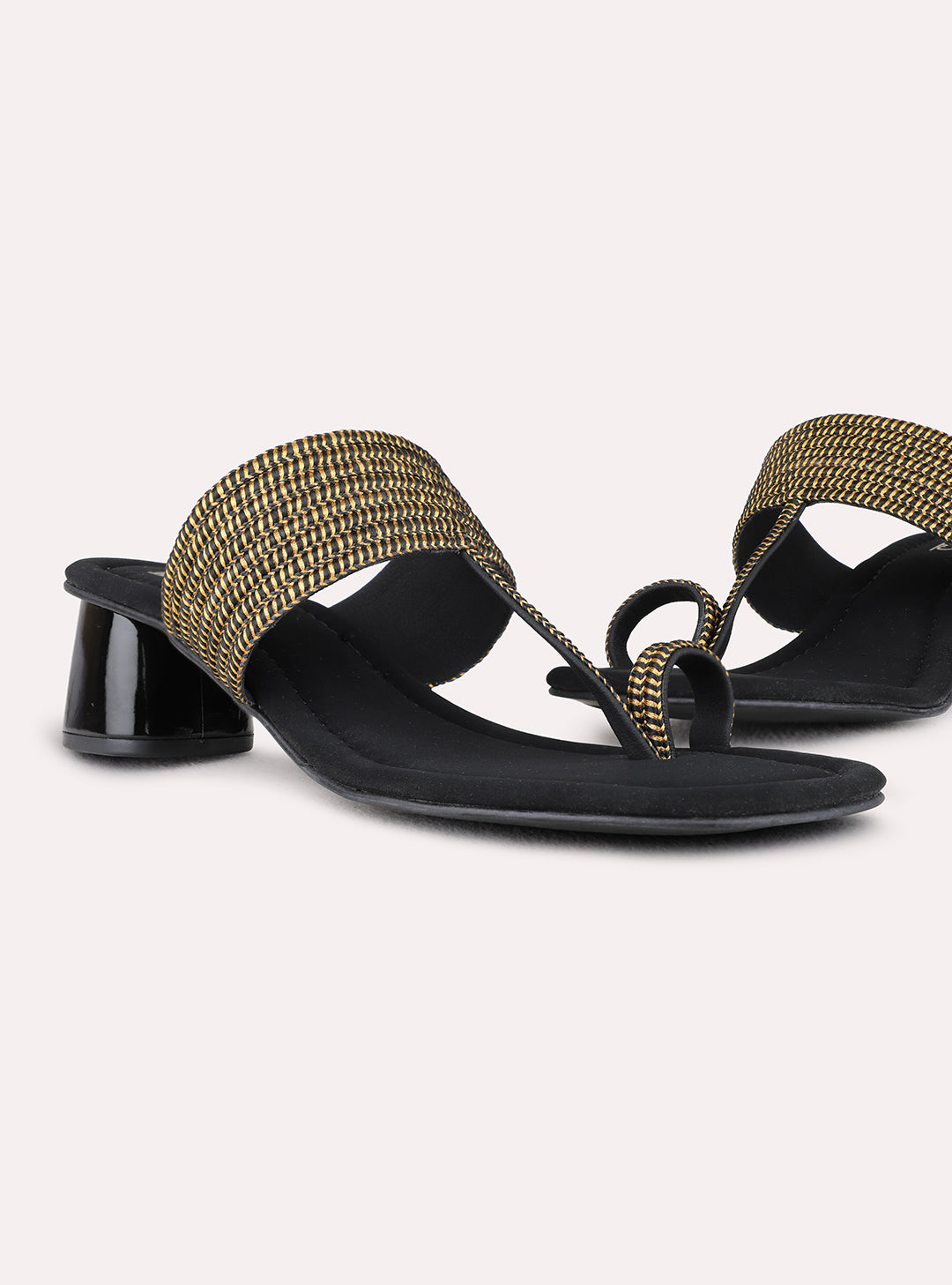Womens Black Ethnic Wear Embellished Square Toe Heel Sandals