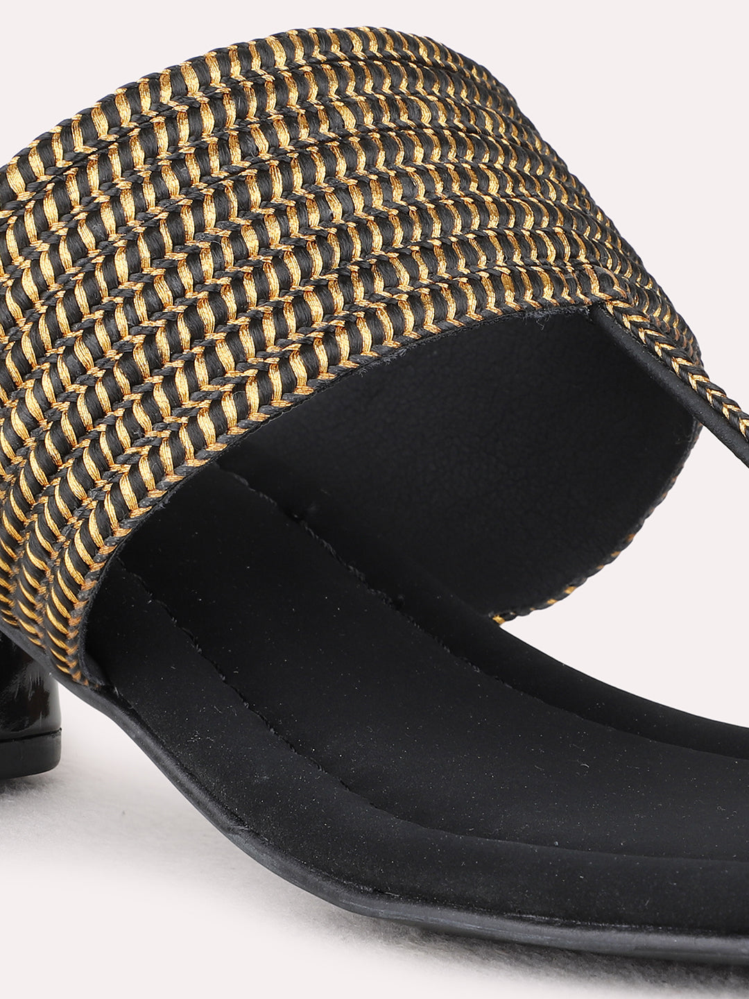 Womens Black Ethnic Wear Embellished Square Toe Heel Sandals