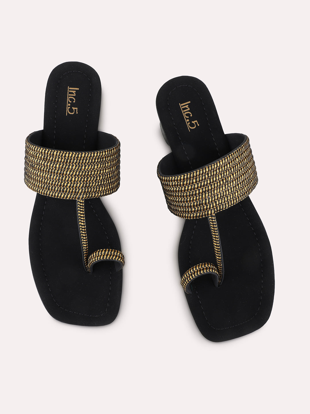 Womens Black Ethnic Wear Embellished Square Toe Heel Sandals