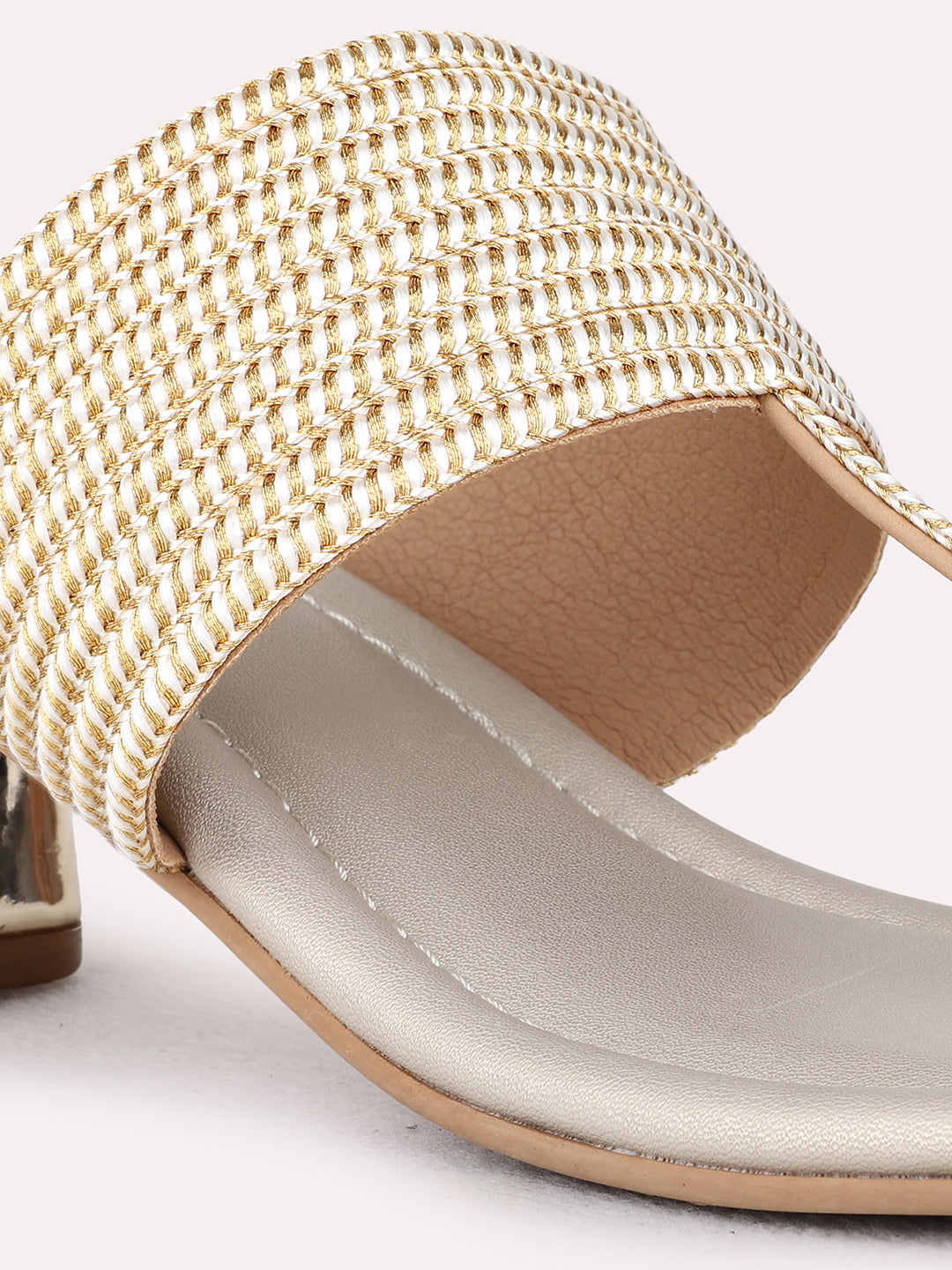 Womens Golden Ethnic Wear Embellished Square Toe Block Heels