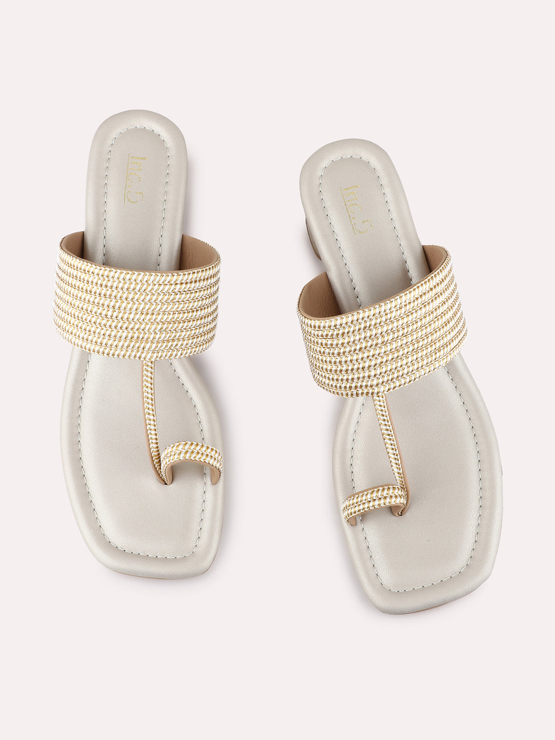 Womens Golden Ethnic Wear Embellished Square Toe Block Heels