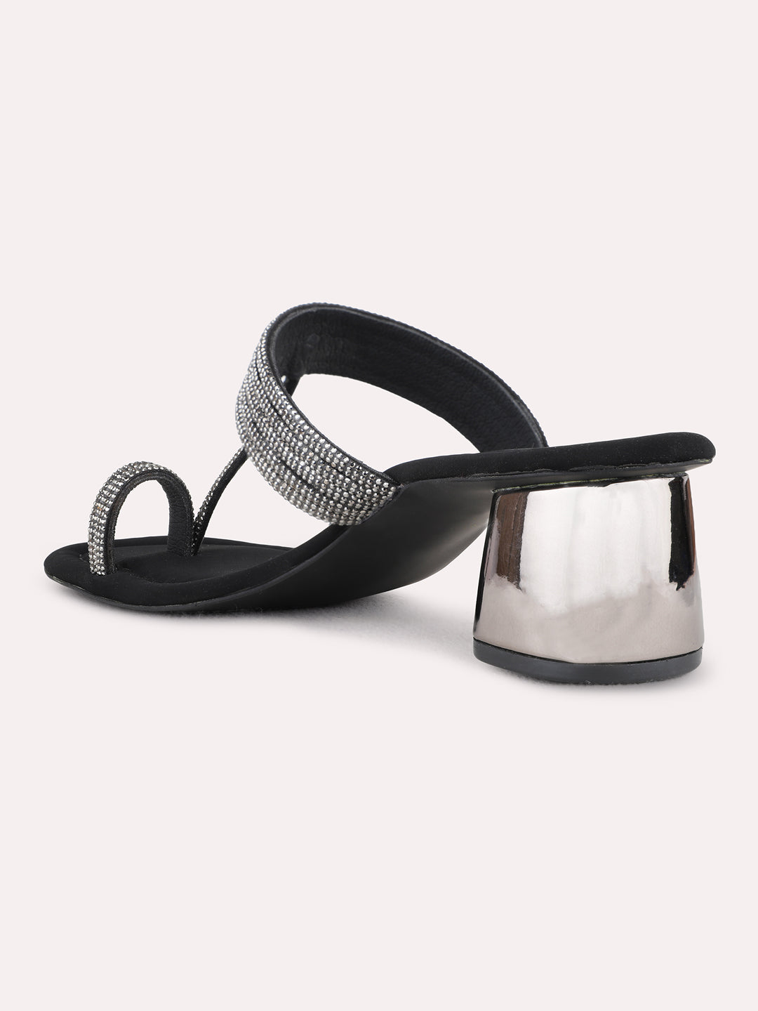 Womens Black Ethnic Wear Embellished Square Toe Block Heel Sandals