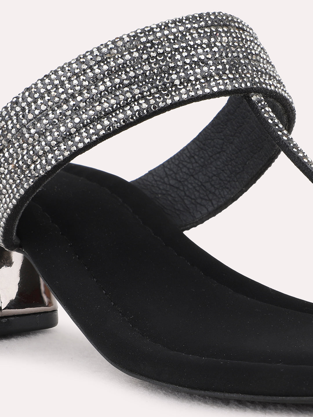 Womens Black Ethnic Wear Embellished Square Toe Block Heel Sandals