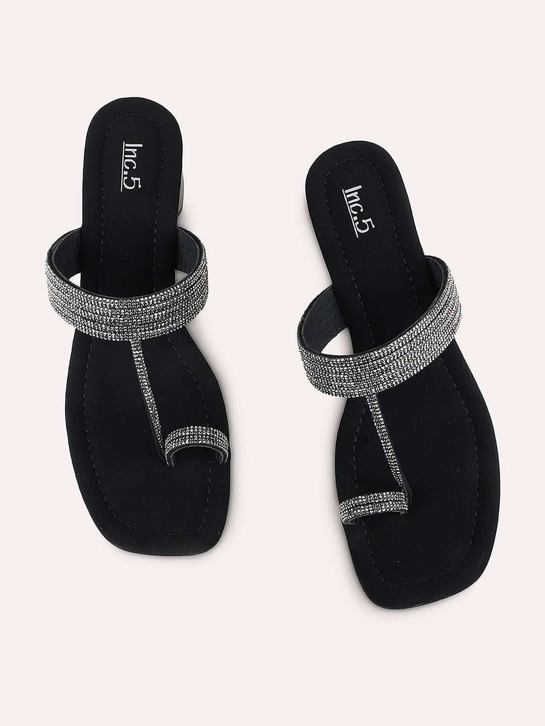 Womens Black Ethnic Wear Embellished Square Toe Block Heels
