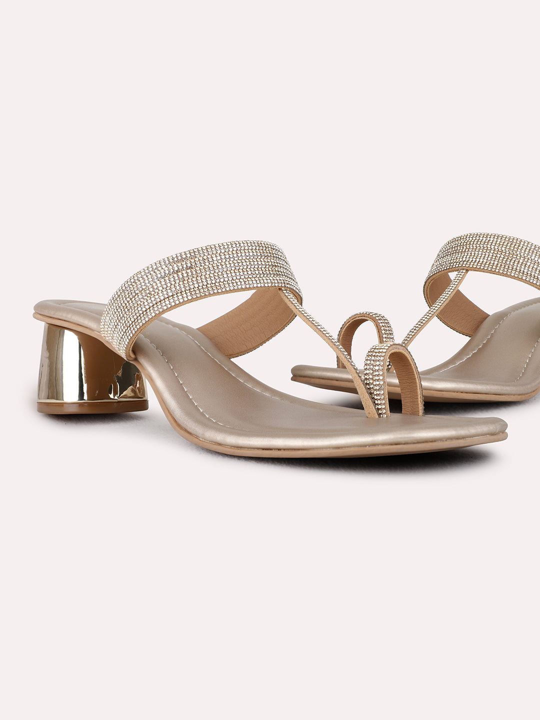 Womens Golden Ethnic Wear Embellished Square Toe Sandals