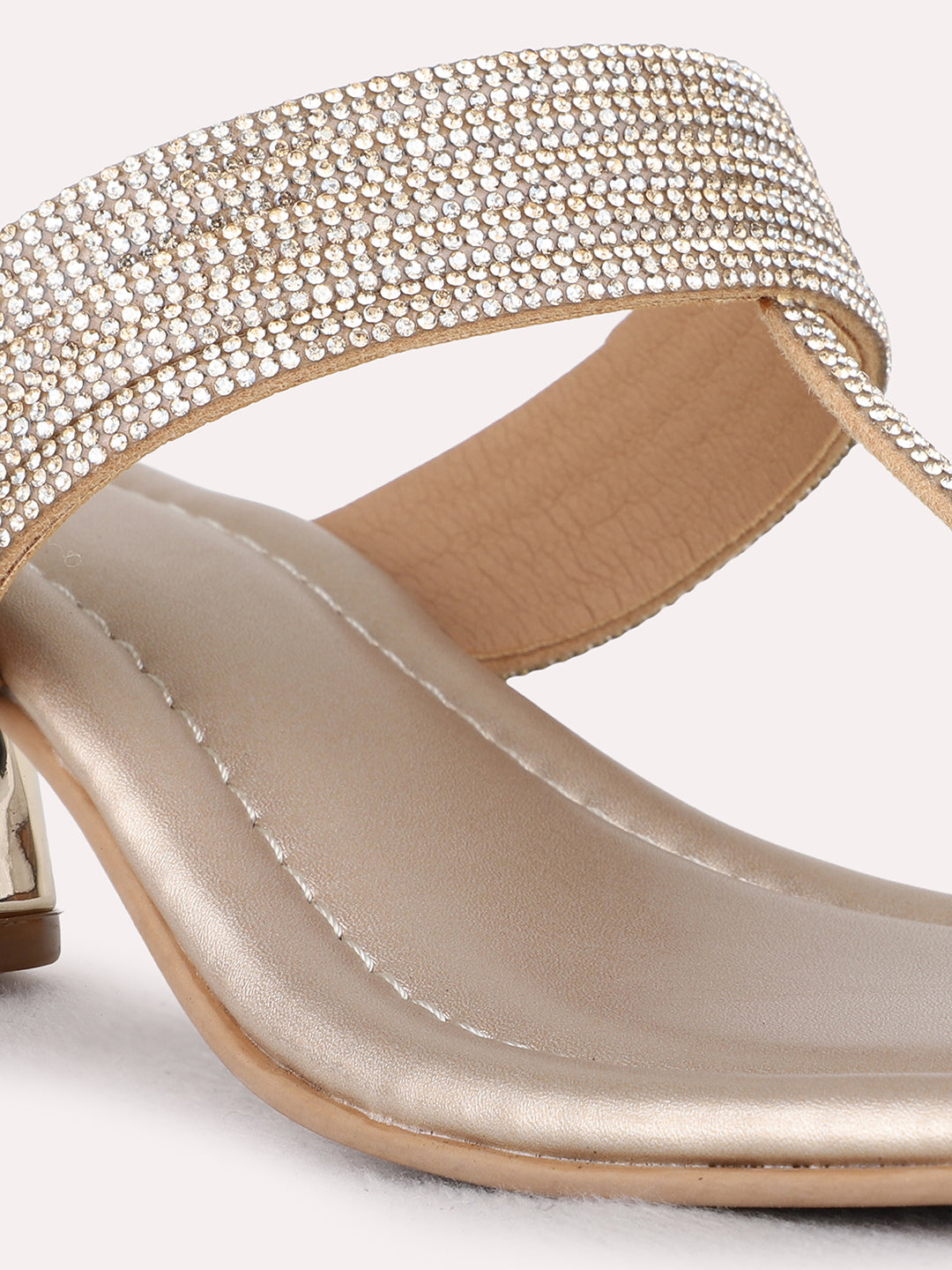 Womens Golden Ethnic Wear Embellished Square Toe Sandals