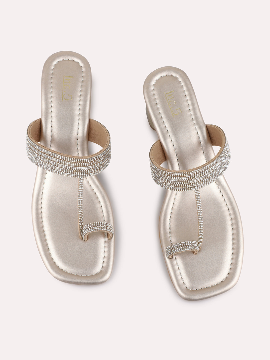 Womens Golden Ethnic Wear Embellished Square Toe Sandals