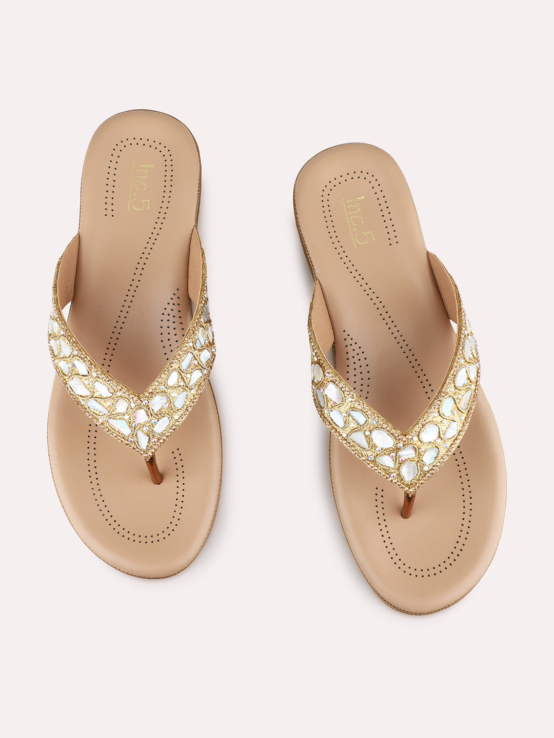Womens Golden Party Wear Embellished Round Toe Wedge Heel Sandals