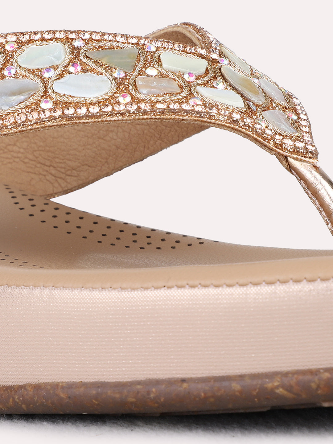 Womens Rose Gold Party Wear Embellished Round Toe Wedges