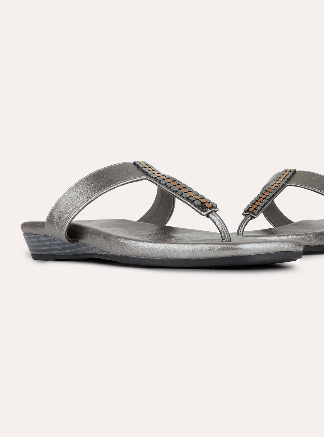 Womens Pewter Ethnic Solid Round Toe Wedge Heels
