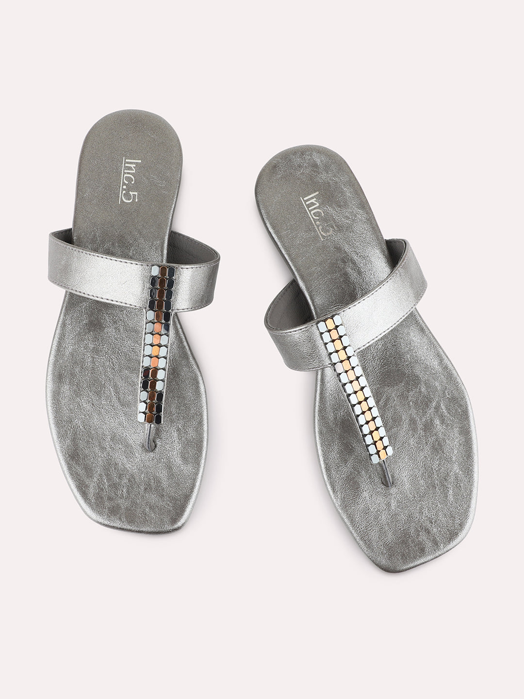 Womens Pewter Ethnic Solid Round Toe Wedge Heels