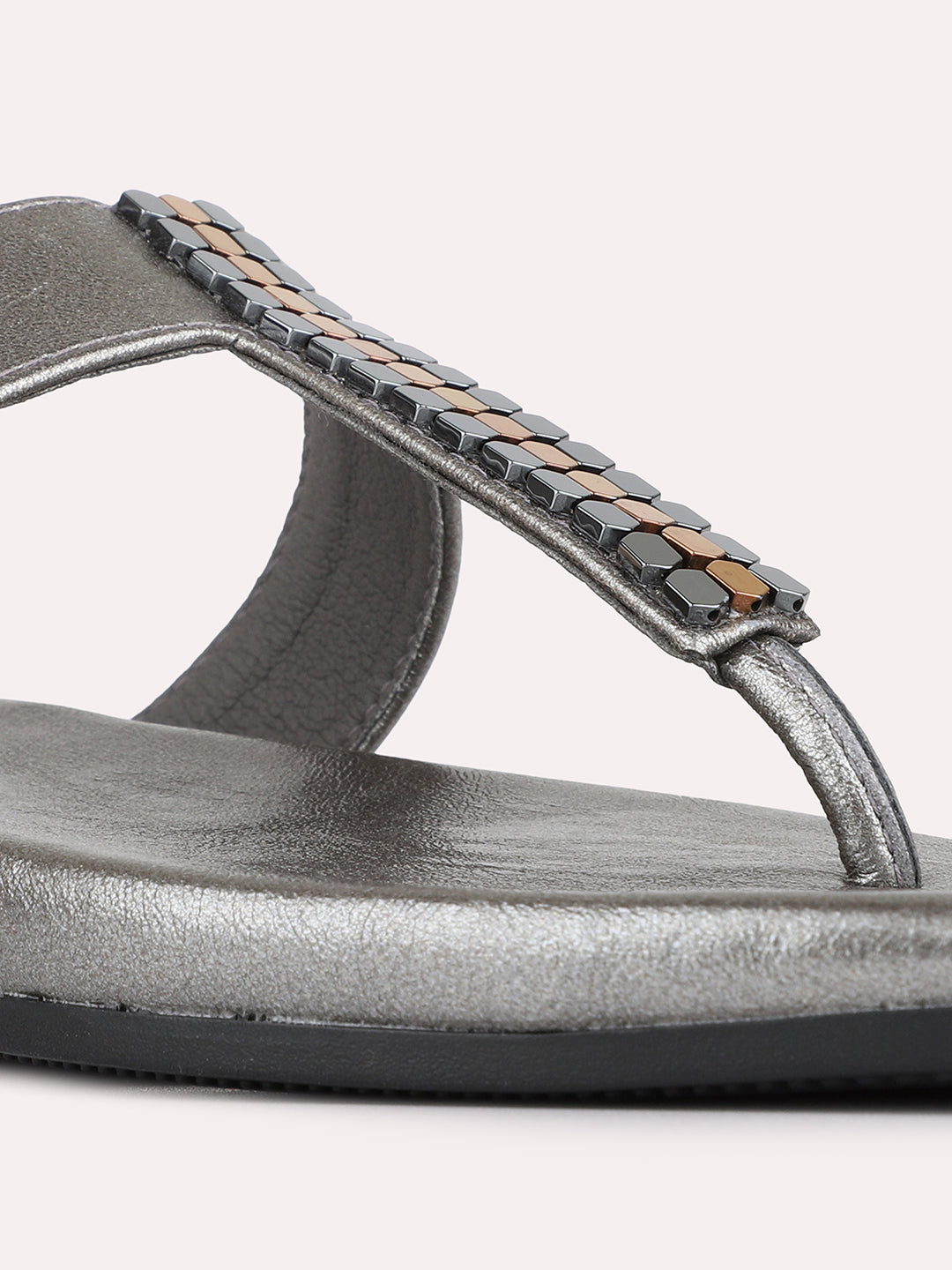Womens Pewter Ethnic Solid Round Toe Wedge Heels