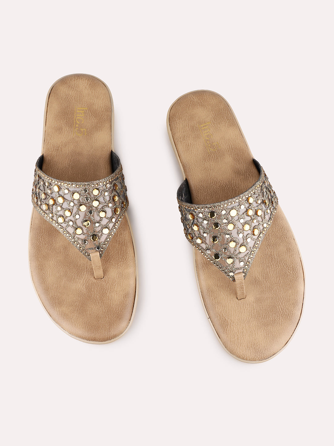 Womens Golden Casual Transparent T-Strap Flats