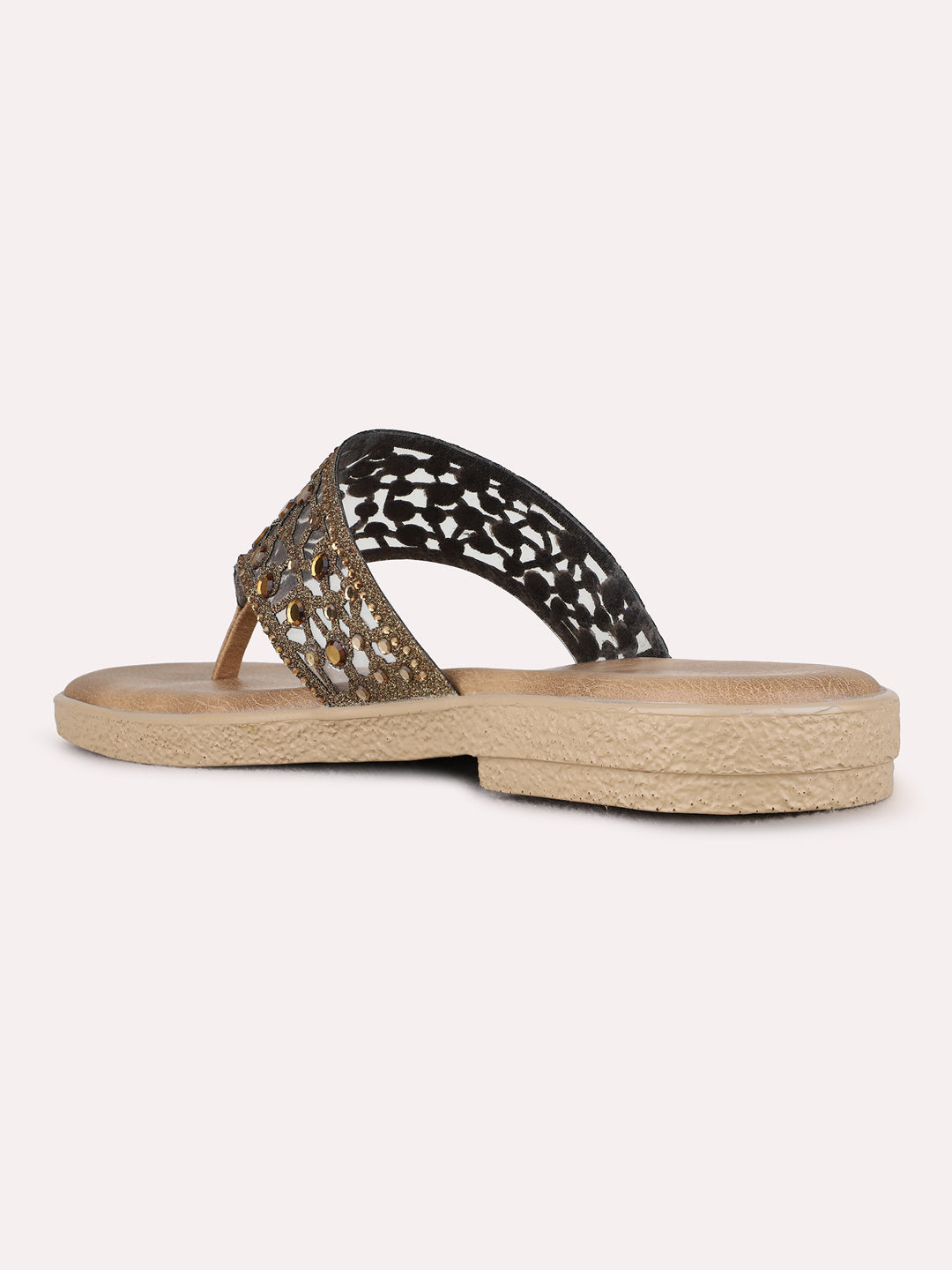 Womens Golden Casual Transparent T-Strap Flats