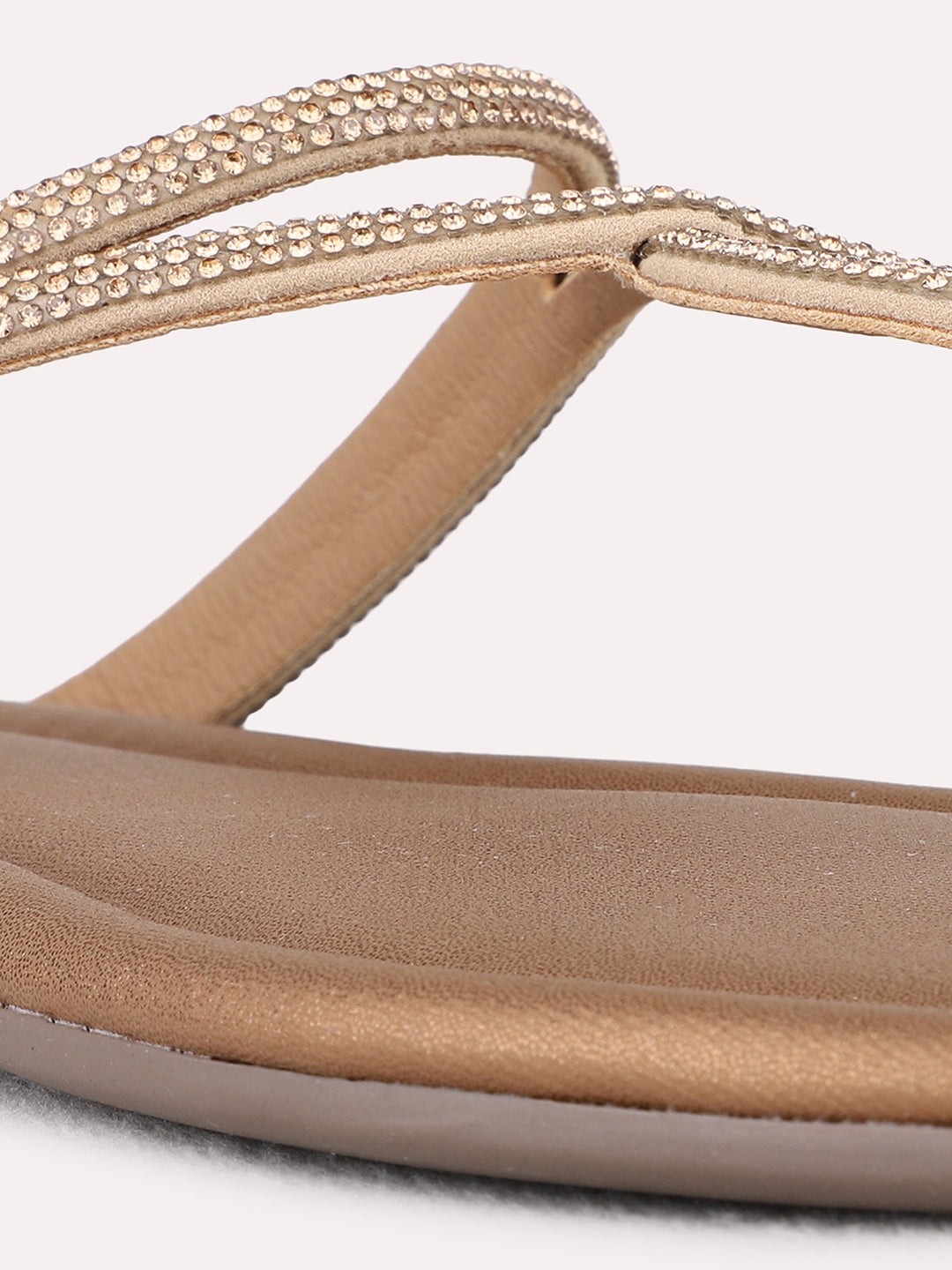 Womens Golden Casual Embellished T-Strap Flats