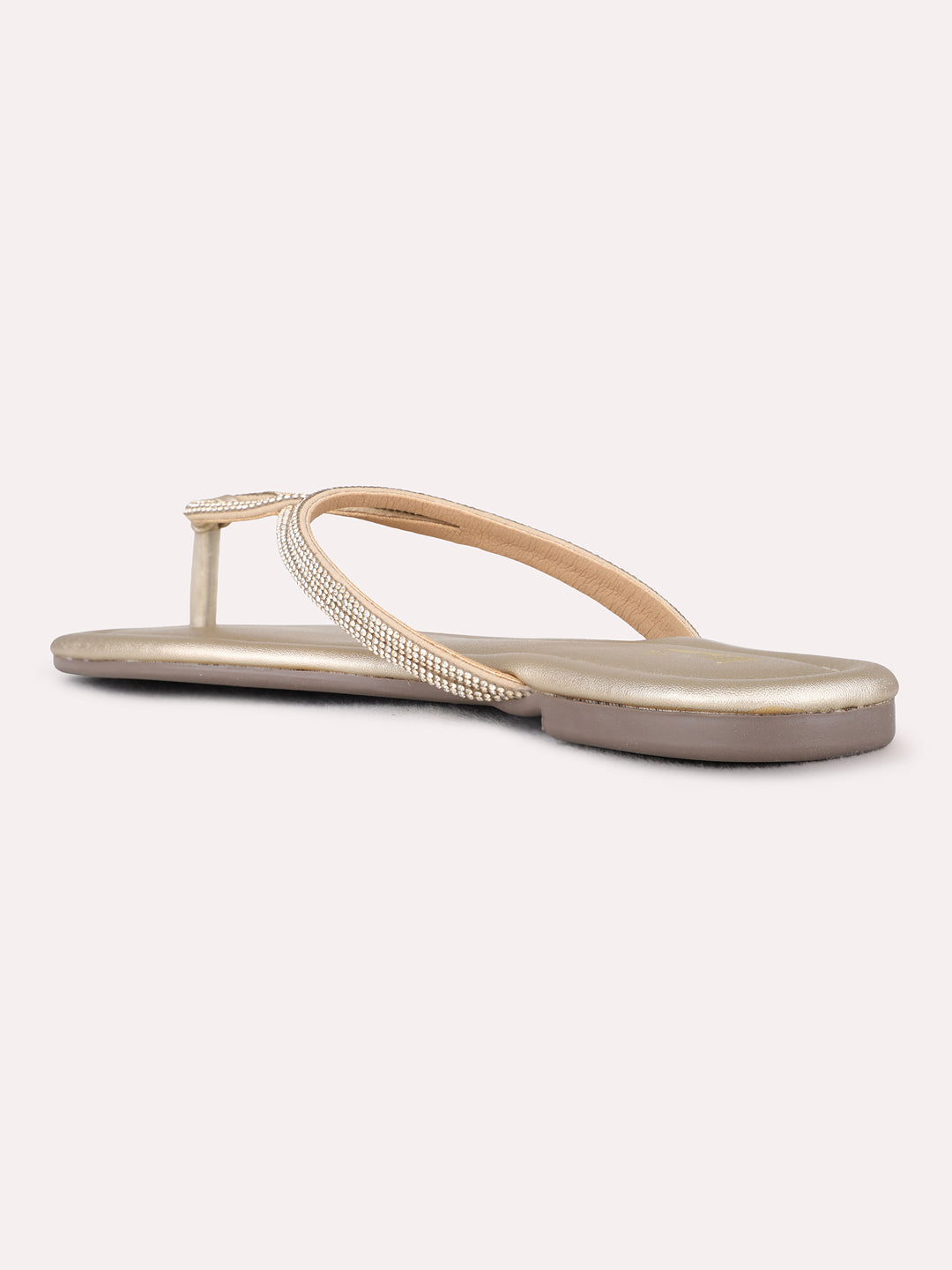 Womens Golden Ethnic Embellished Pattern T-Strap Flats