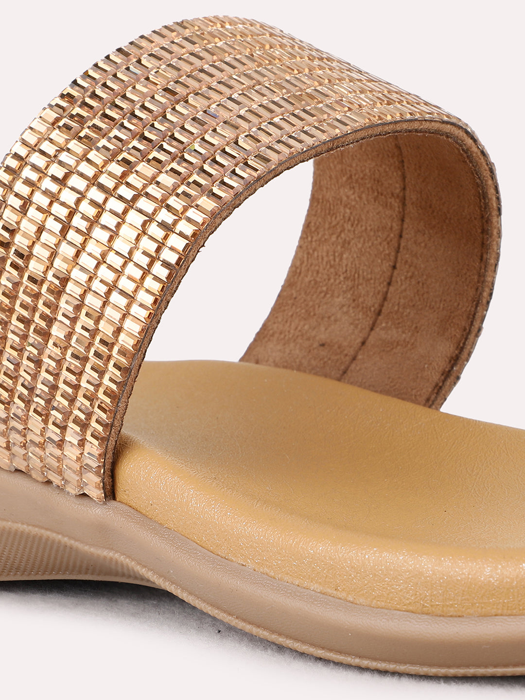 Womens Golden Party Wear Embellished One Toe Flat Sandals