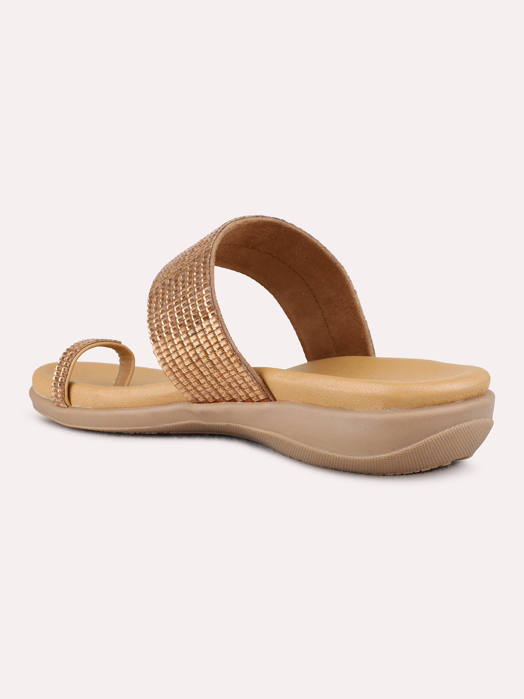 Womens Golden Party Wear Embellished One Toe Flat Sandals