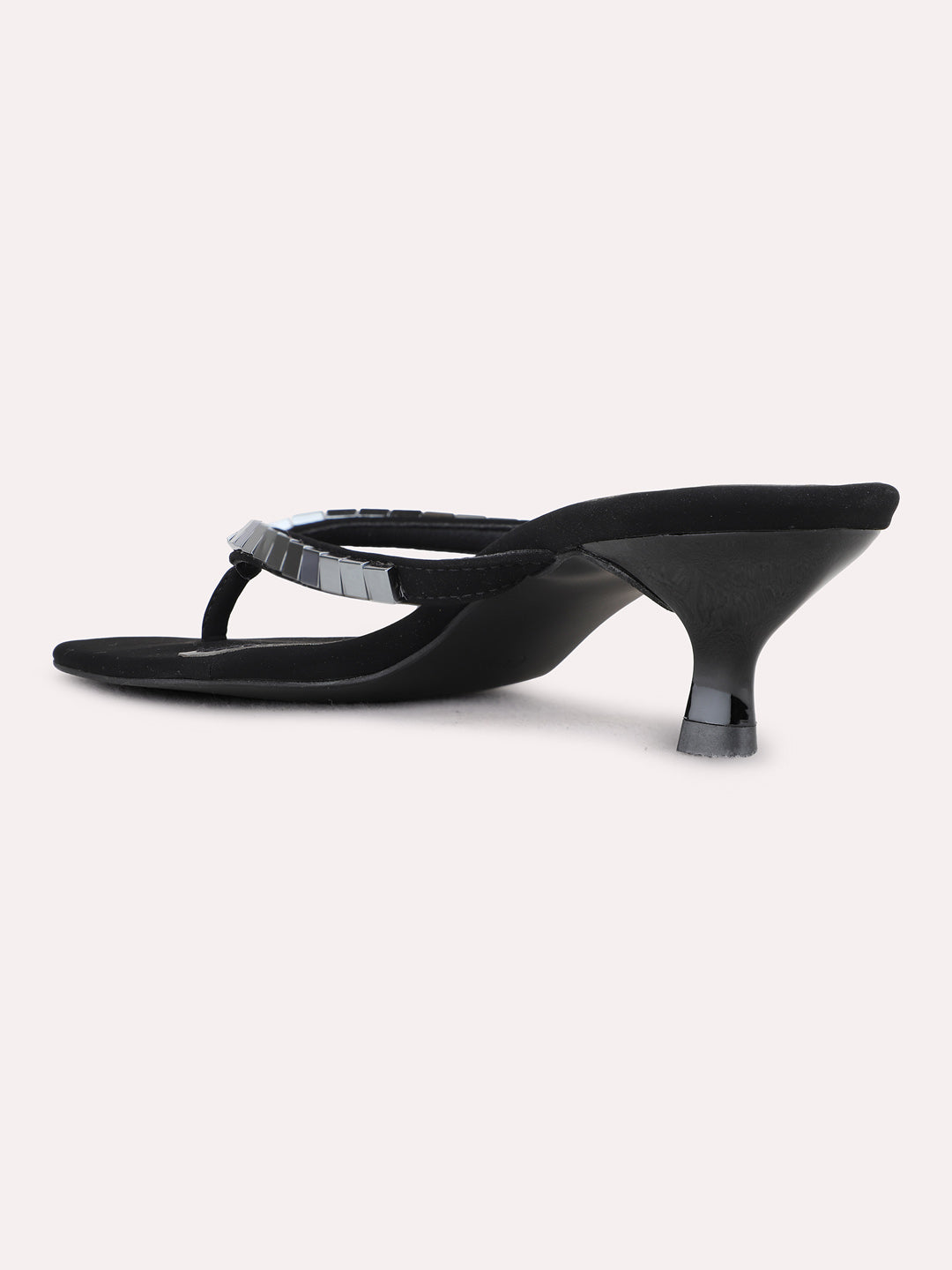 Womens Black Ethnic Embellished Round Toe Kitten Heels