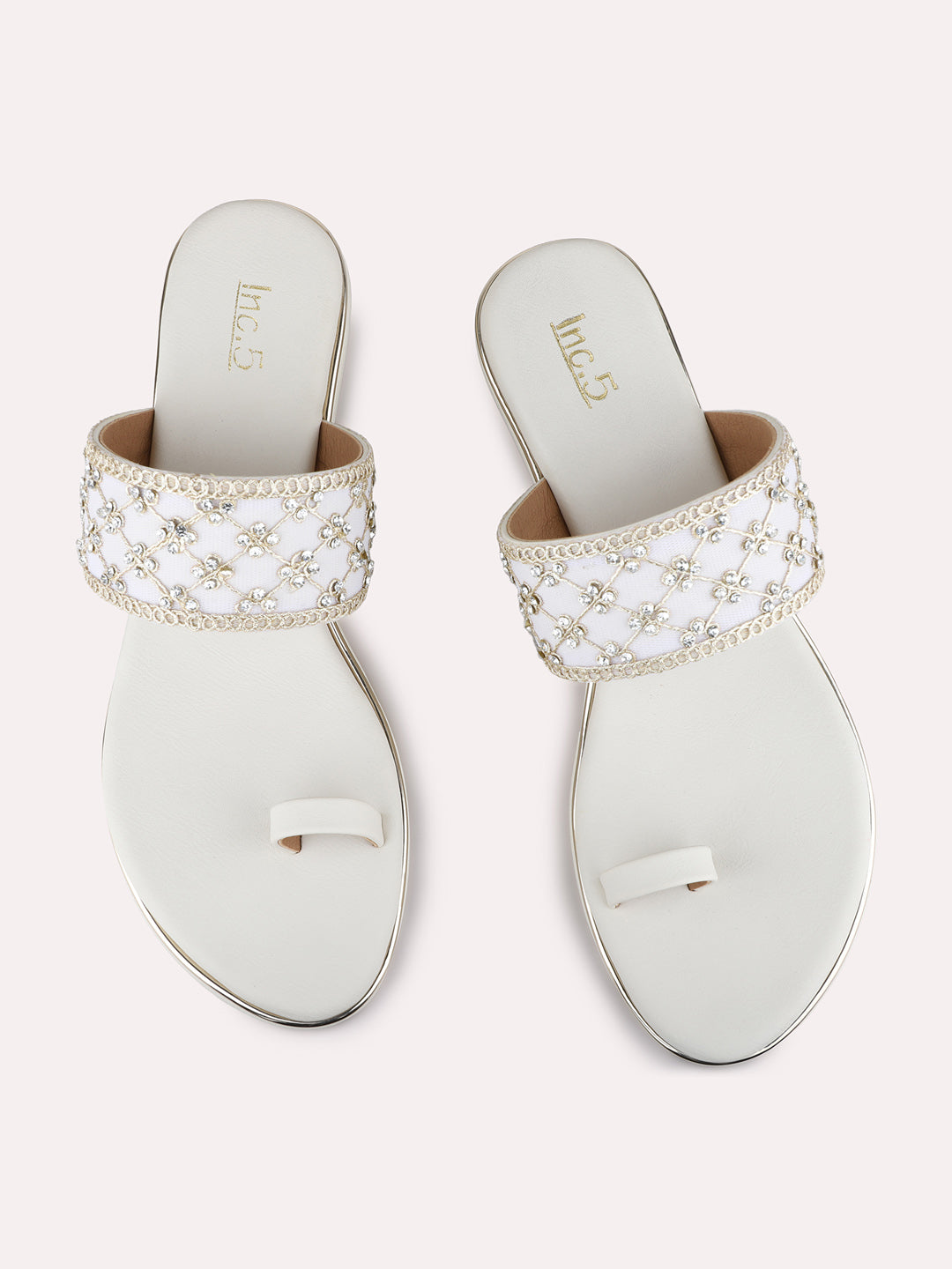 Womens Cream Ethnic Embellished Round Toe Wedge Heels