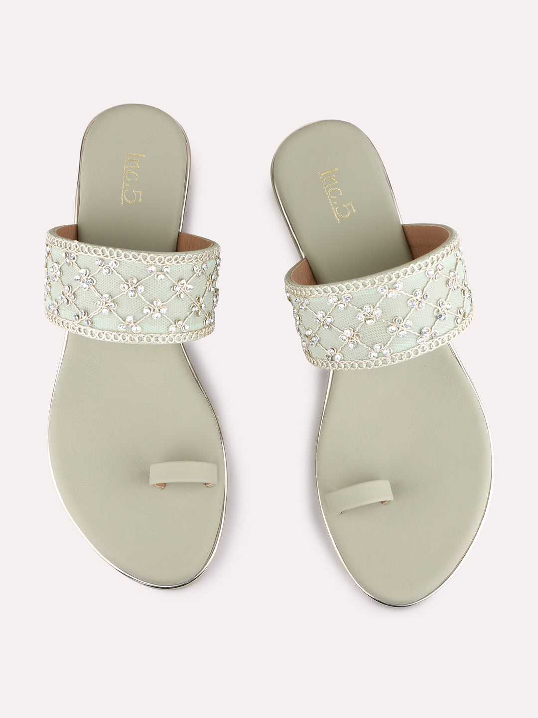Womens Green Ethnic Embellished Round Toe Wedge Heels