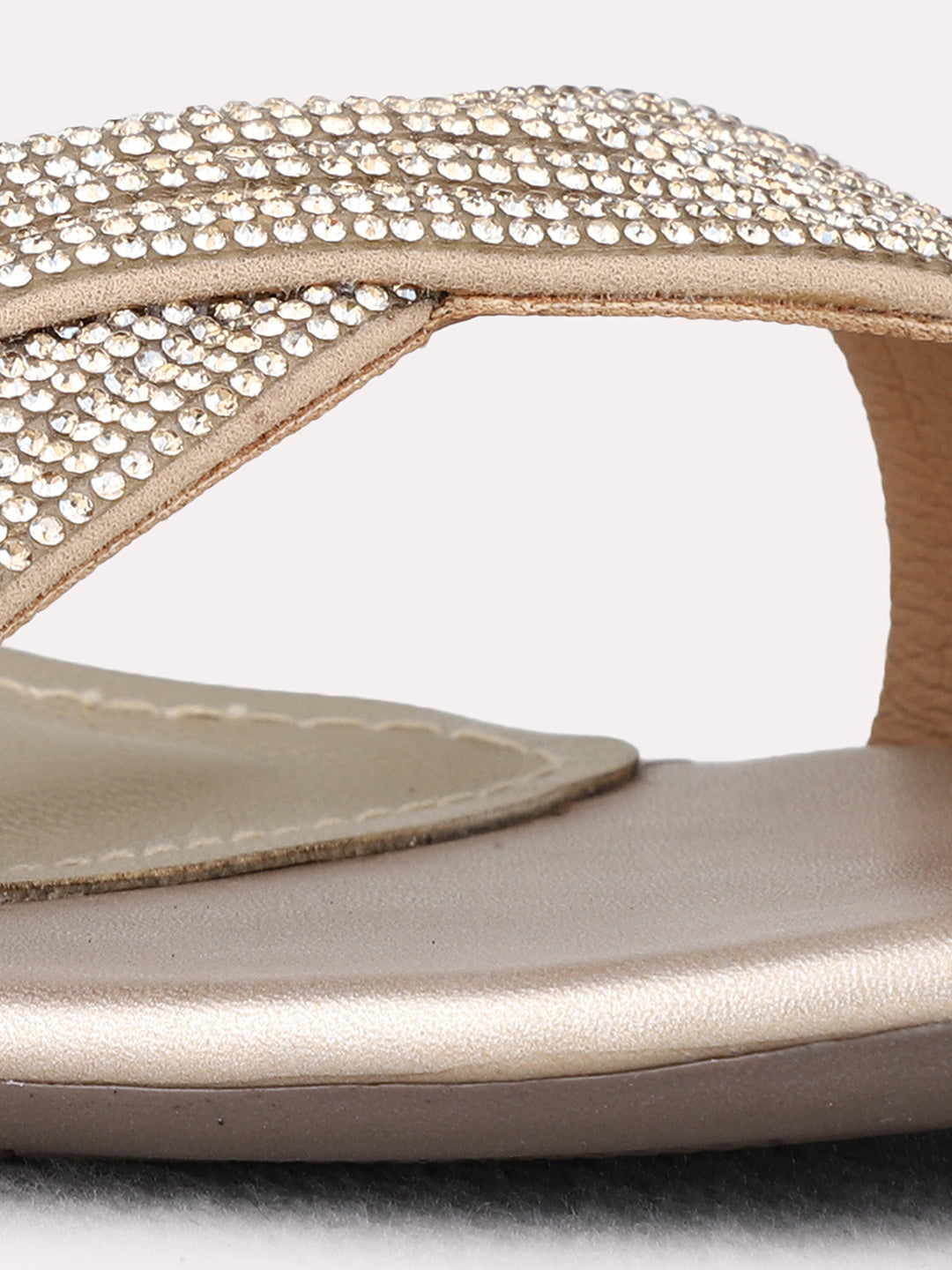 Womens Golden Ethnic Embellished Round Toe Block Heels