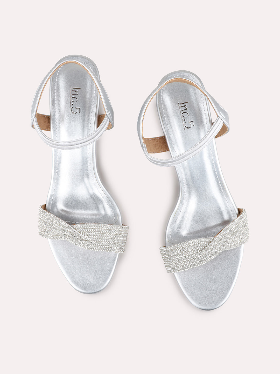 Womens Silver Ethnic Embellished Round Toe Block Heels