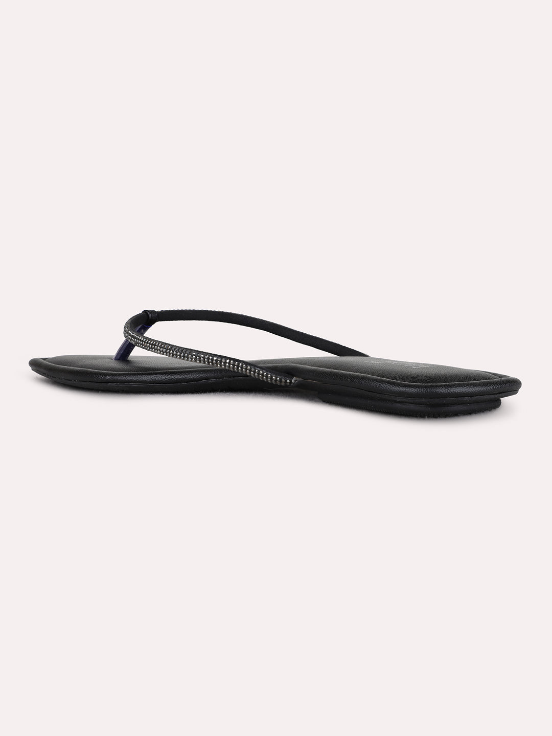 Womens Black Casual Embellished T-Strap Flats