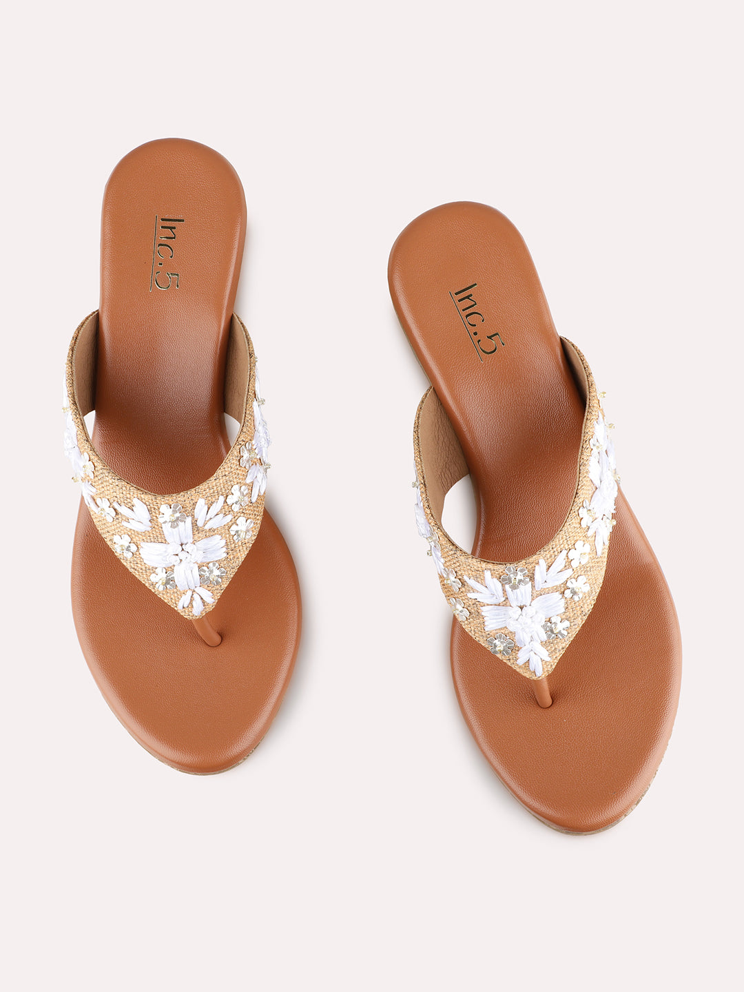 Womens Tan Party Wear Printed Round Toe Wedge Heels