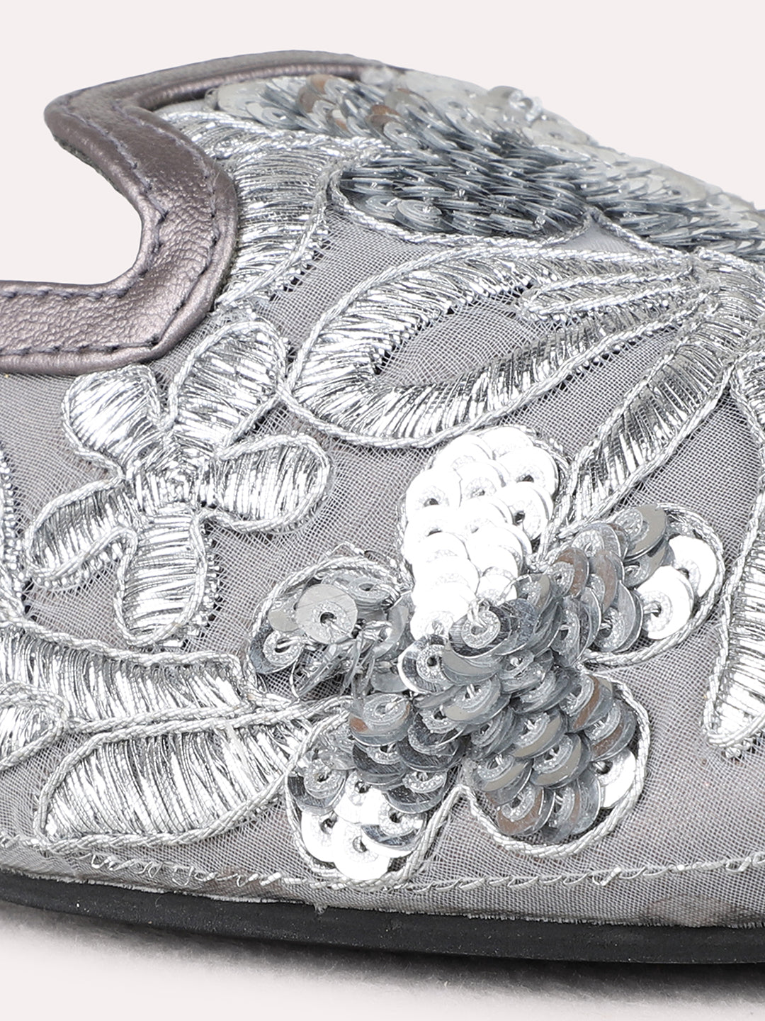 Womens Pewter Ethnic Embellished Narrow Toe Block Heels