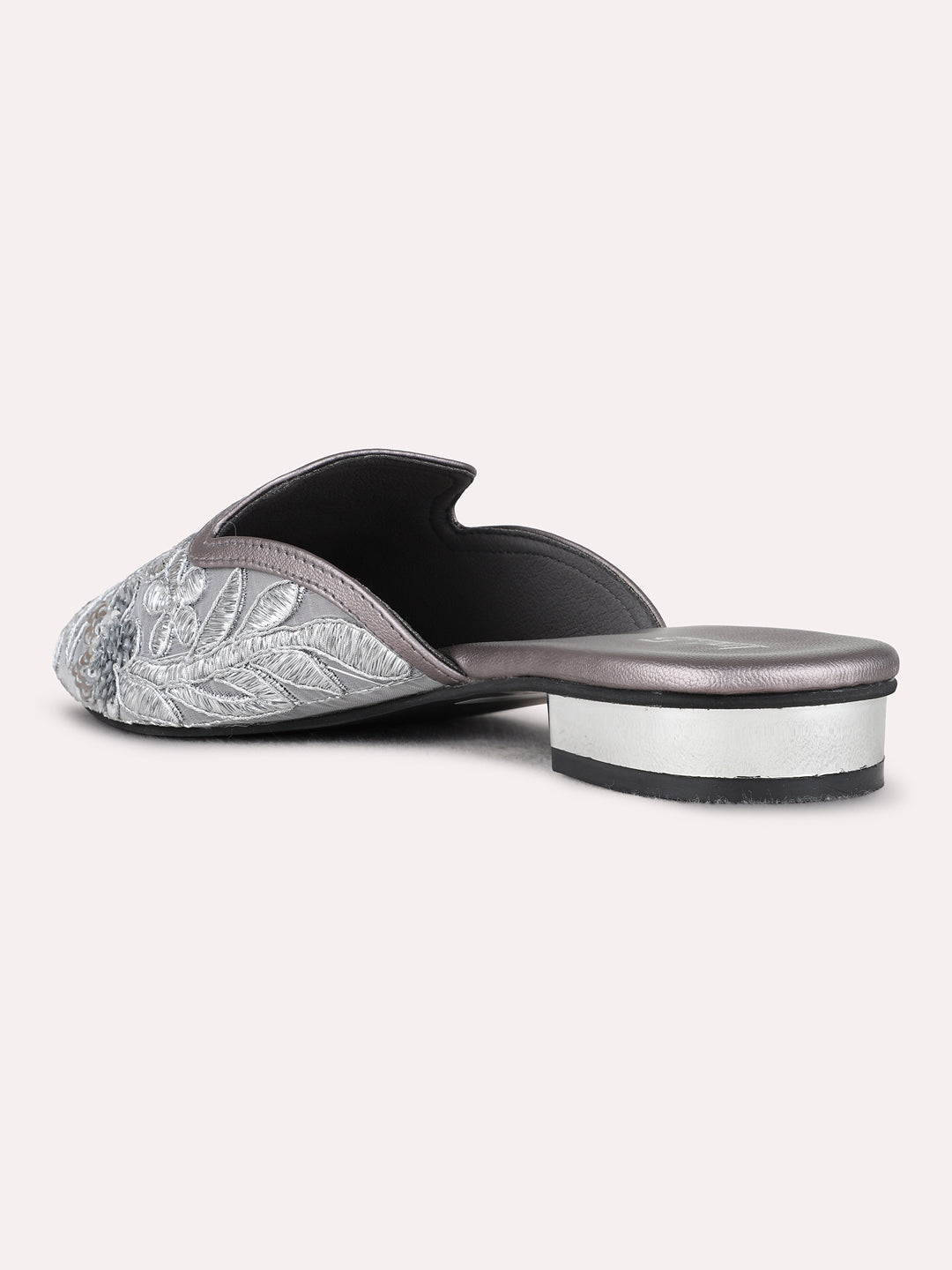 Womens Pewter Ethnic Embellished Narrow Toe Block Heels