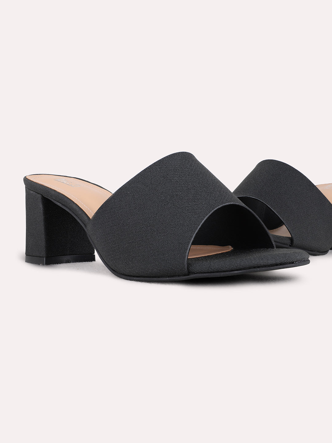 Womens Black Party Wear Solid Square Toe Block heels