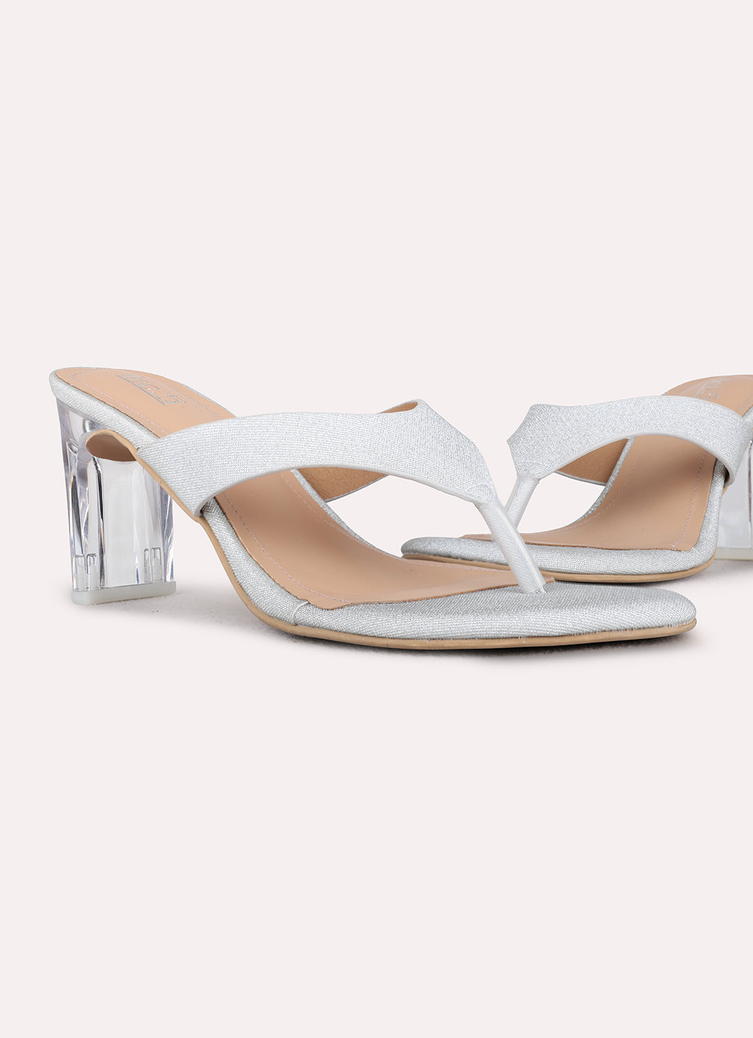 Womens Silver Party Wear Solid Round Toe Block Heels