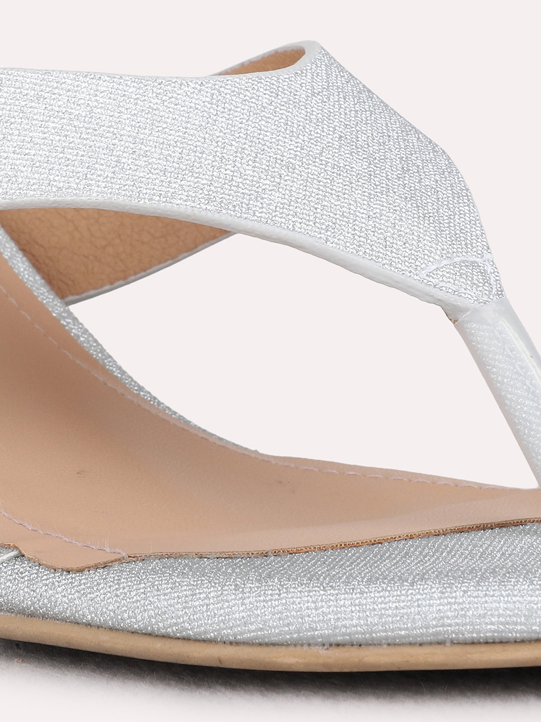 Womens Silver Party Wear Solid Round Toe Block Heels