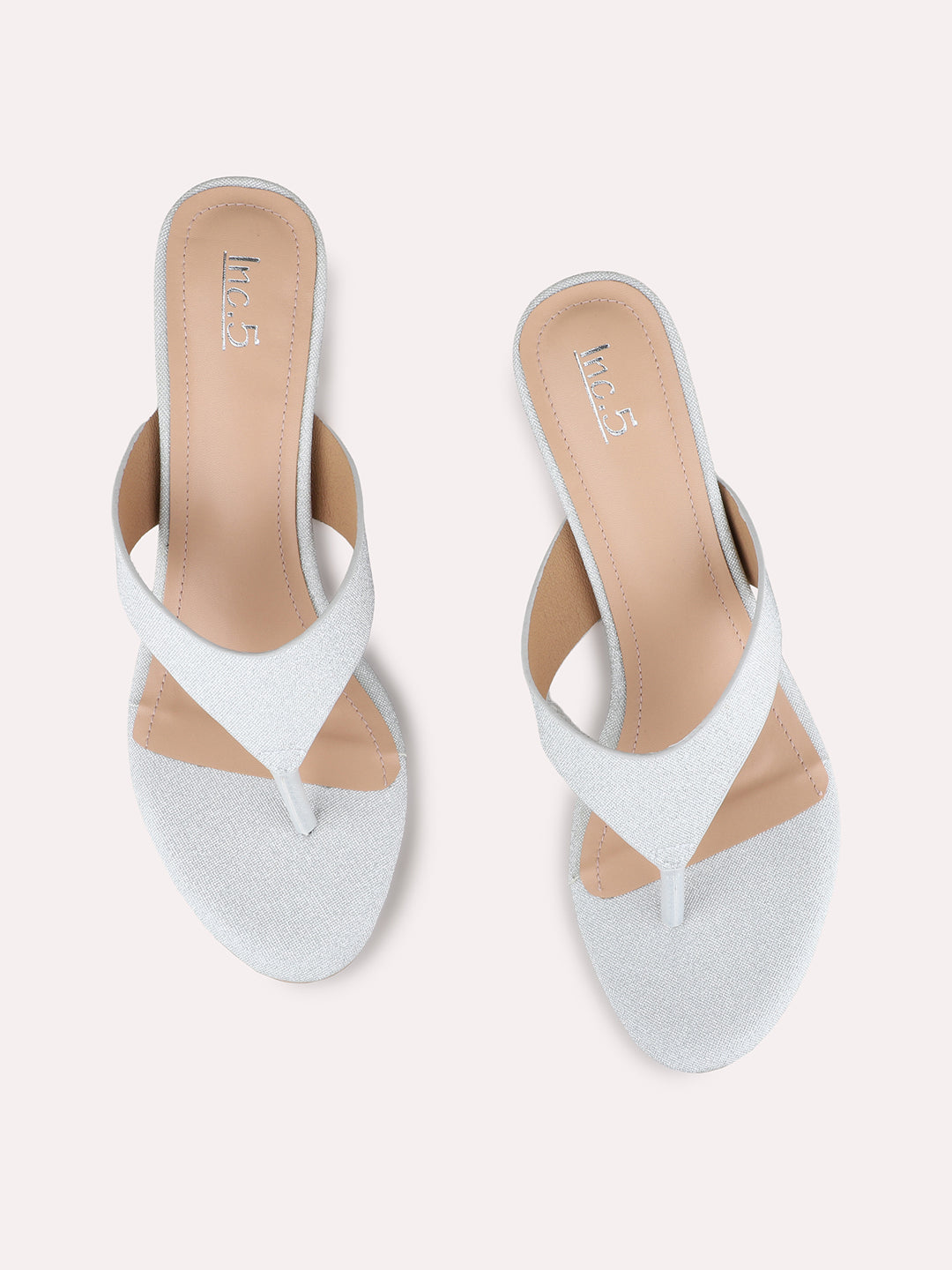 Womens Silver Party Wear Solid Round Toe Block Heels
