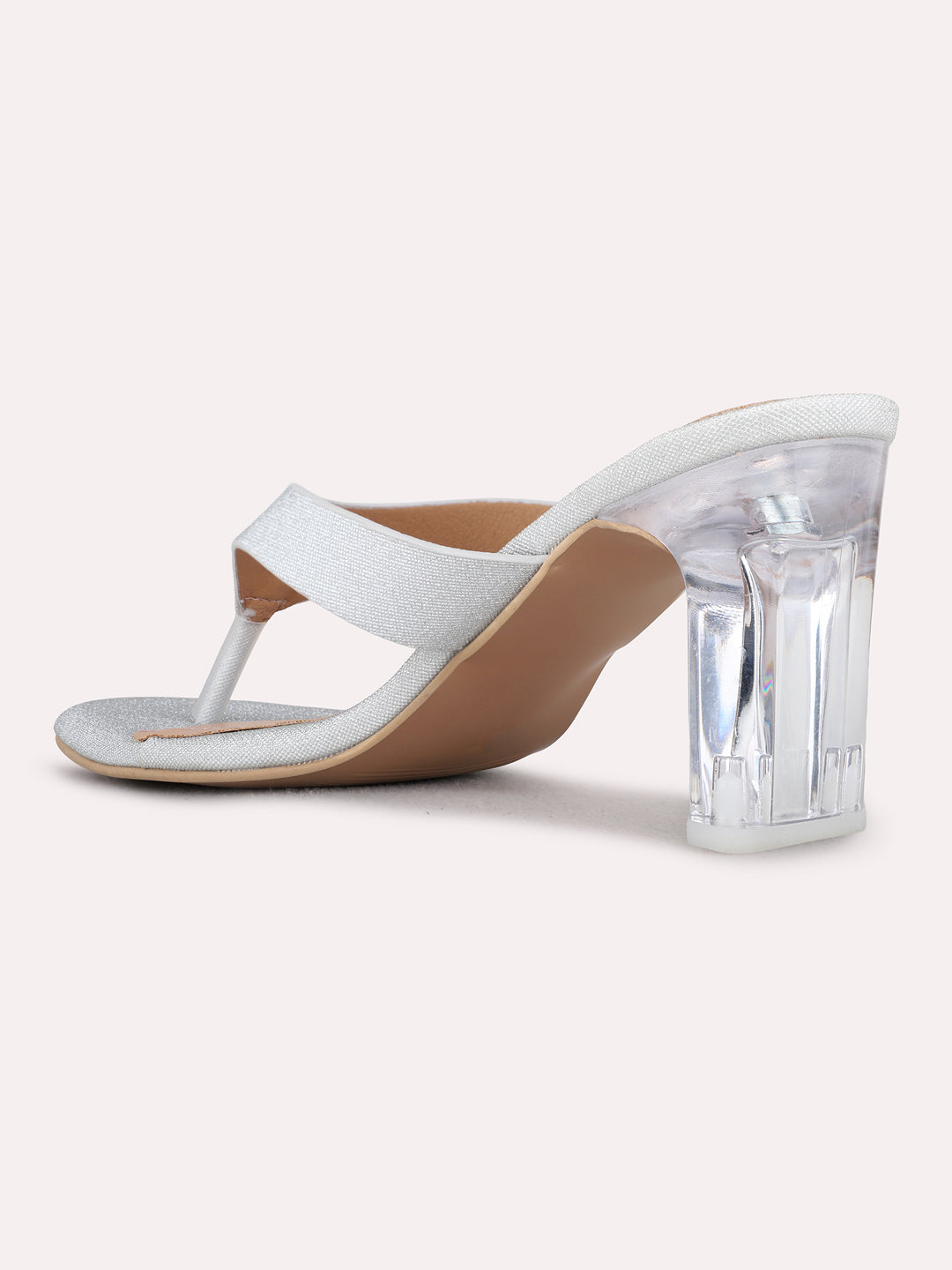 Womens Silver Party Wear Solid Round Toe Block Heels