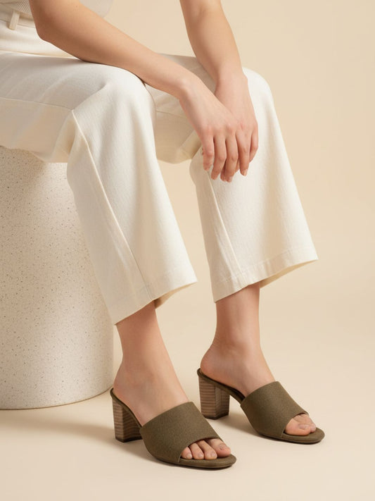 Womens Green Party Wear Solid Round Toe Block Heels
