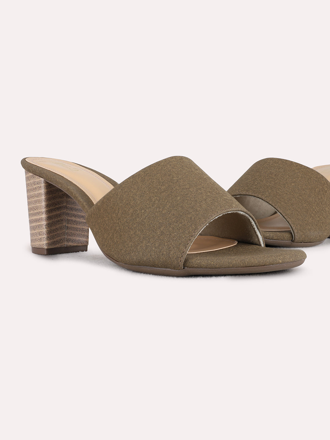 Womens Green Party Wear Solid Round Toe Block Heels