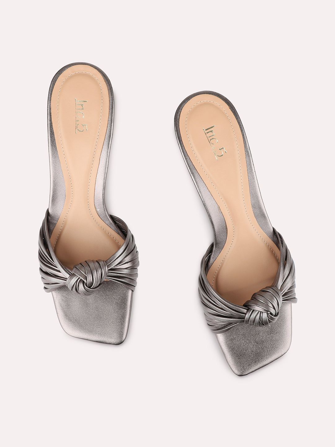 Womens Pewter Party Wear Solid Square Toe Block Heels