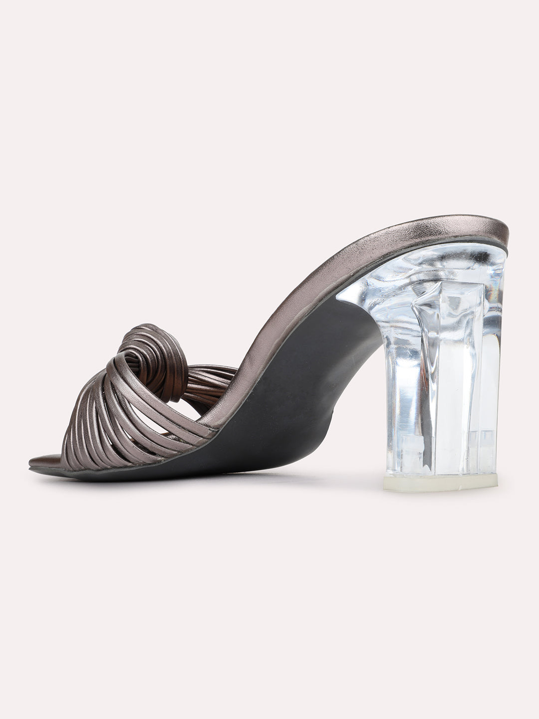 Womens Pewter Party Wear Solid Square Toe Block Heels
