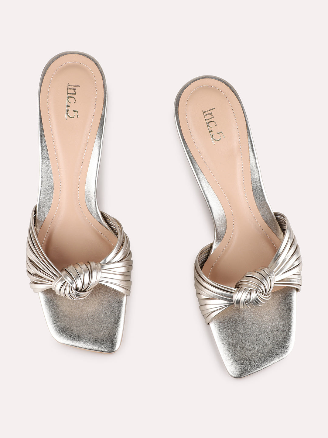 Womens Golden Party Wear Solid Square Toe Block Heels